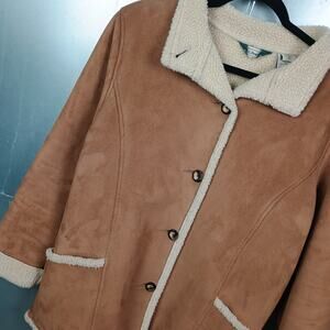 LL Bean Penny Lane Shearling Faux Suede Coat Jacket Medium Vintage Y2K Hippy